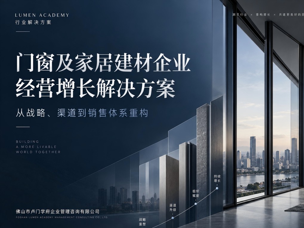 结合战略增长曲线与经营节点，呈现门窗及家居建材企业从市场洞察、渠道升级、组织赋能到持续增长的经营路径，体现从单一产品竞争向战略、渠道、销售、服务与AI协同增长转型的行业趋势。